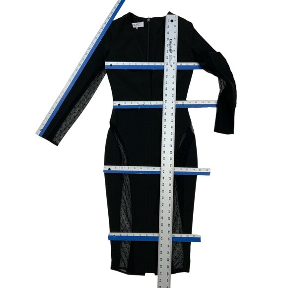 House Of CB Niida Black Sheer Panel Bodycon Dress XS Deep V-Neck Midi Party - Picture 5 of 12